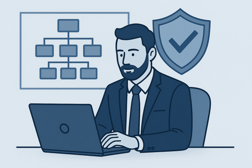 „Ein externer IT-Experte sitzt konzentriert vor mehreren Bildschirmen, die Warnsymbole, Netzwerkdiagramme und Statusanzeigen zeigen – symbolisiert die Überwachung und Koordination in einem IT-Notfall.“